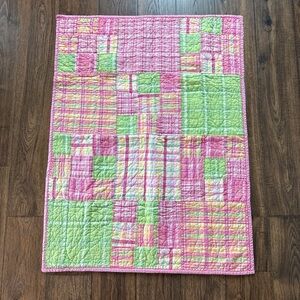 Pottery Barn Kids Girls Pink Green 47" x 36" Patchwork Quilted Blanket